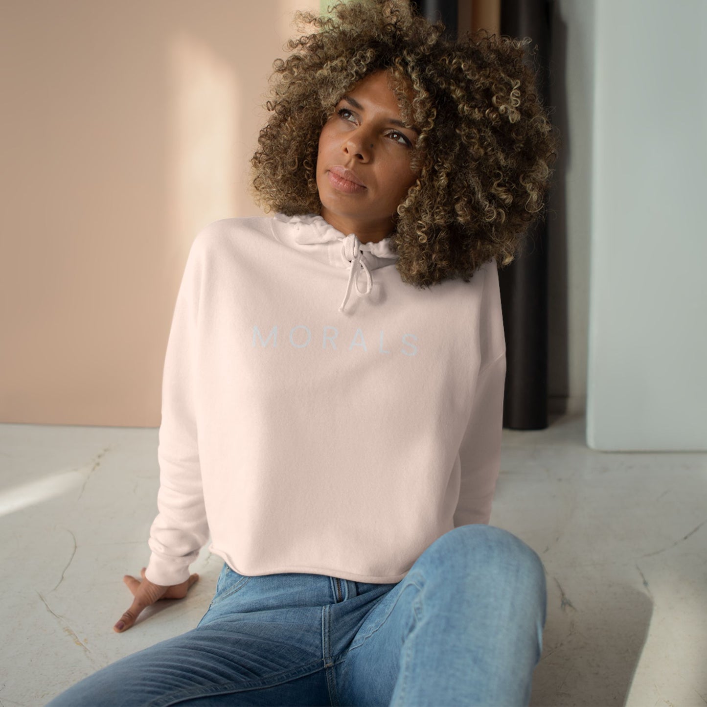 Chic Crop Hoodie with 'MORALS'
