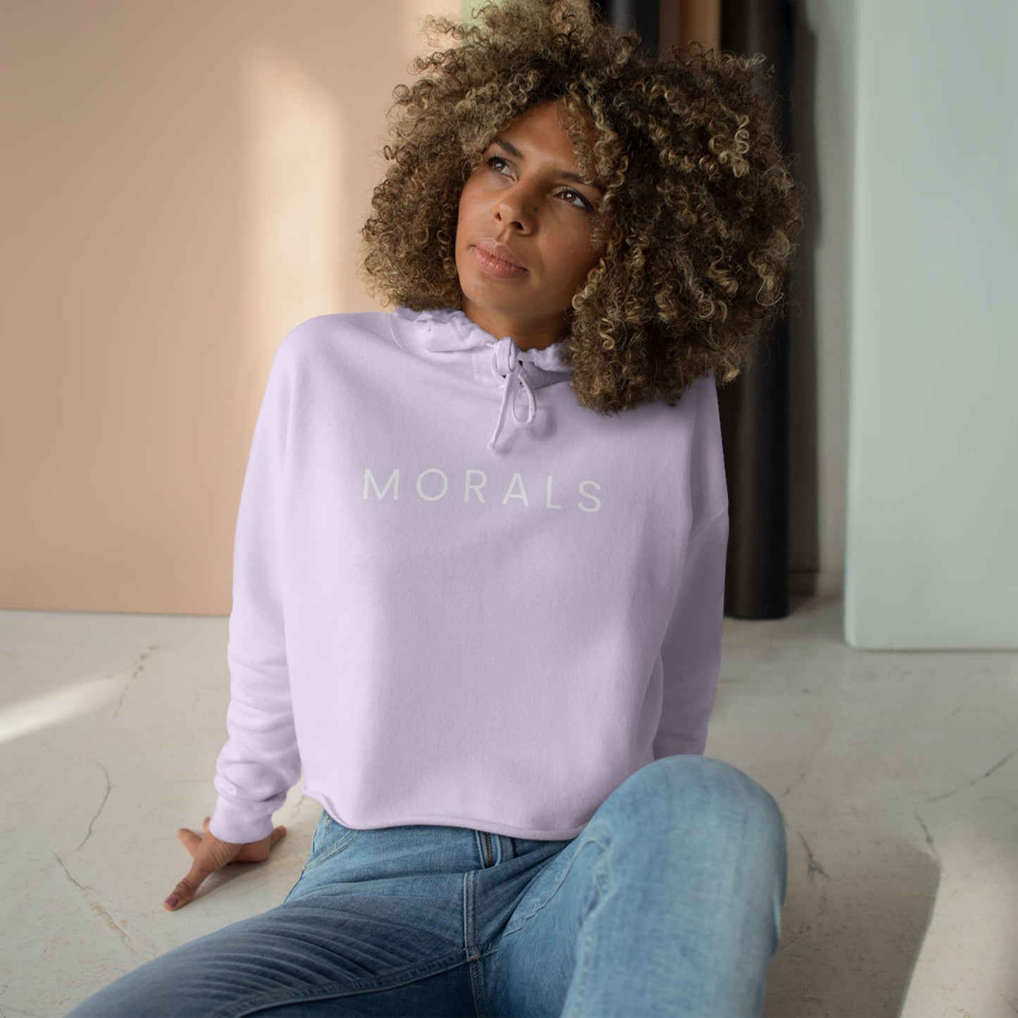 Chic Crop Hoodie with 'MORALS'